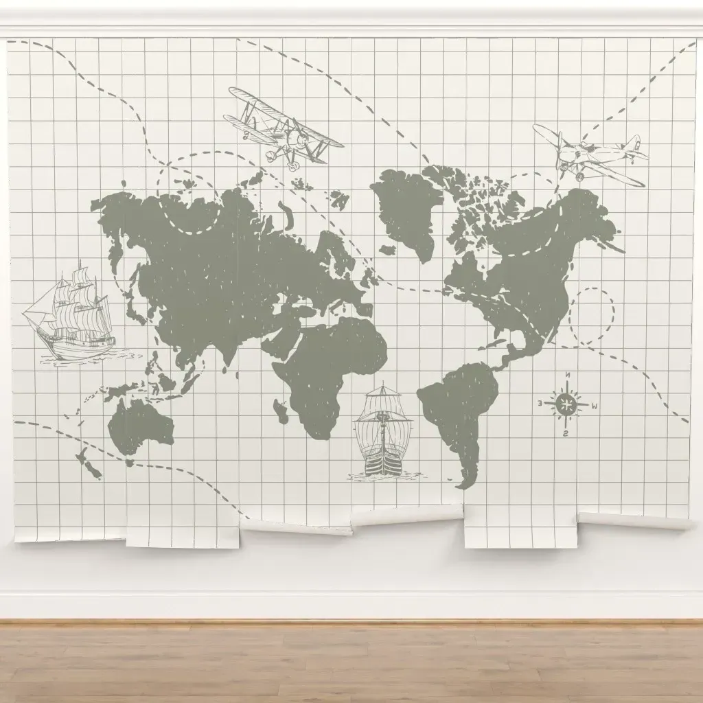 Peel and Stick World Map Wall Mural - Cream, Olive Green product