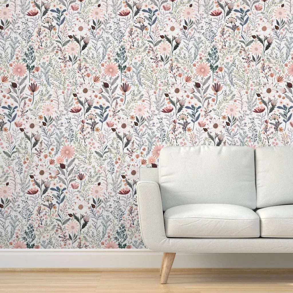 Pegasus Watercolor Boho Flowers Peel and Stick Wallpaper - Blush Pink product