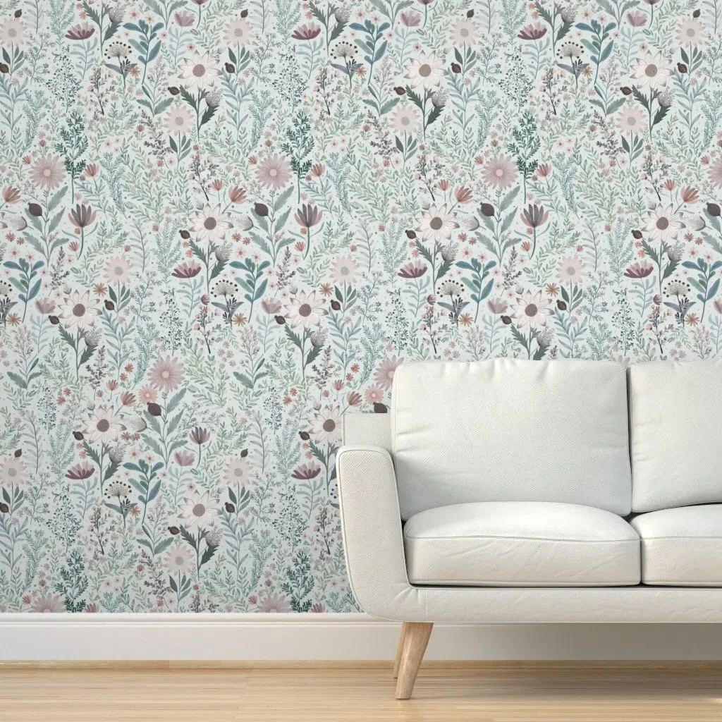 Pegasus Watercolor Boho Flowers Peel and Stick Wallpaper - Dusty Rose product