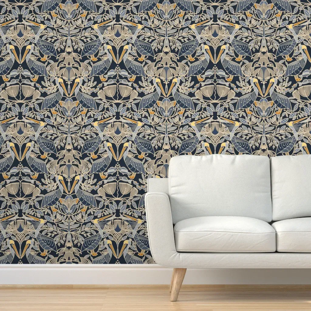 Pelicans and Mangrove Trees Peel and Stick Wallpaper - Blue product
