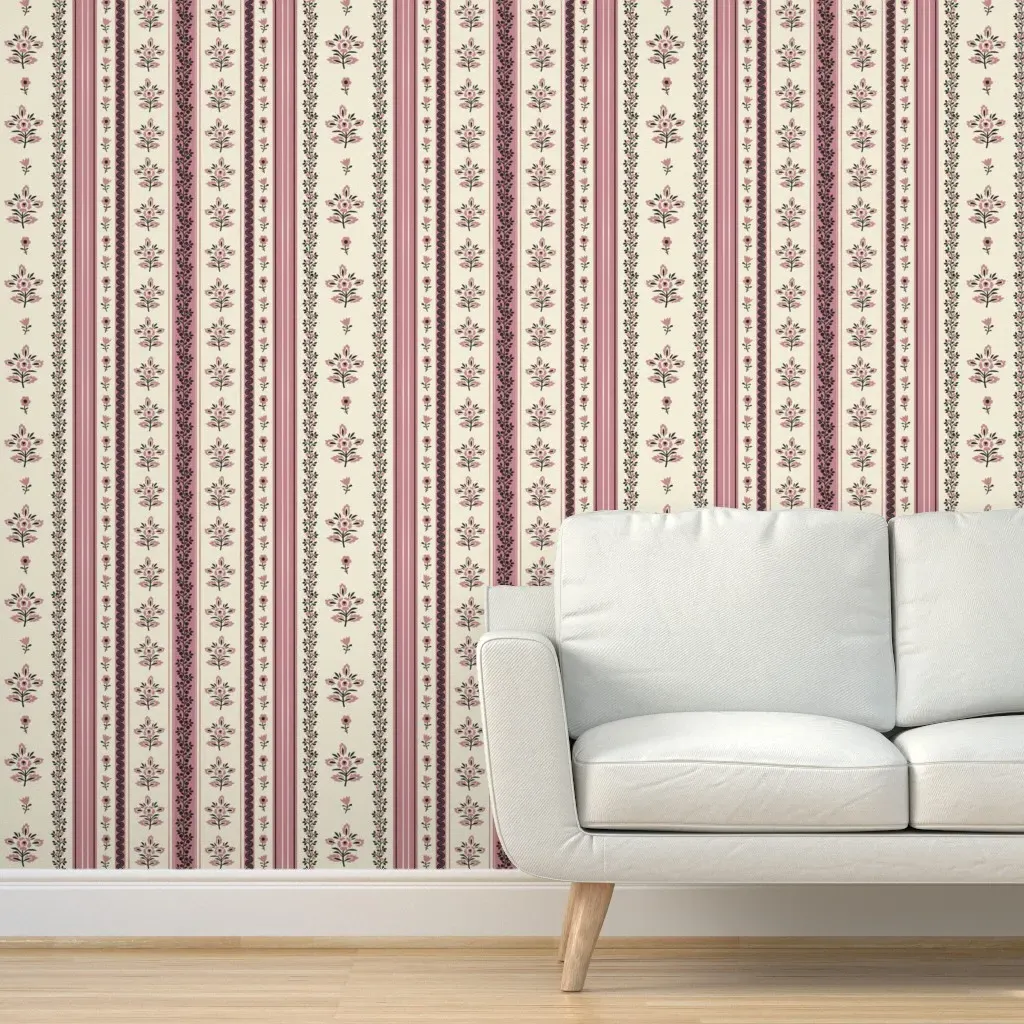 Pemberley Stripe Regency Floral Peel and Stick Wallpaper - Dusty Rose product