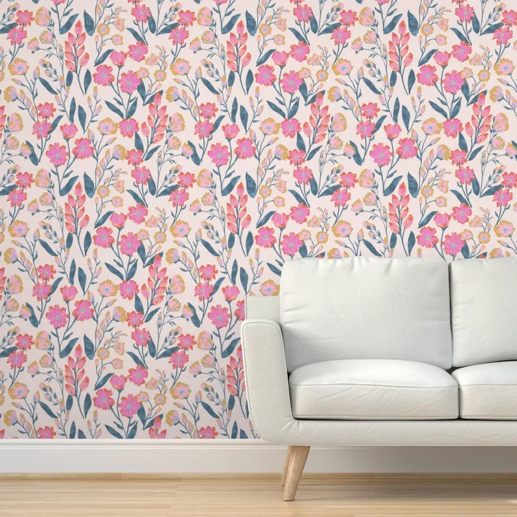 Penelope Boho Floral Peel and Stick Wallpaper - Ivory Pink Yellow Green product
