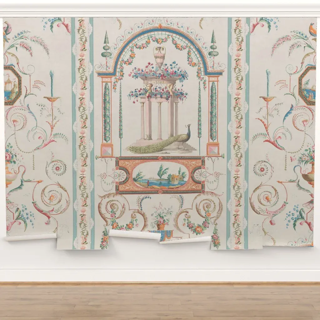 Penelope Peacock Floral Chinoiserie Peel and Stick Wall Mural - Ivory product