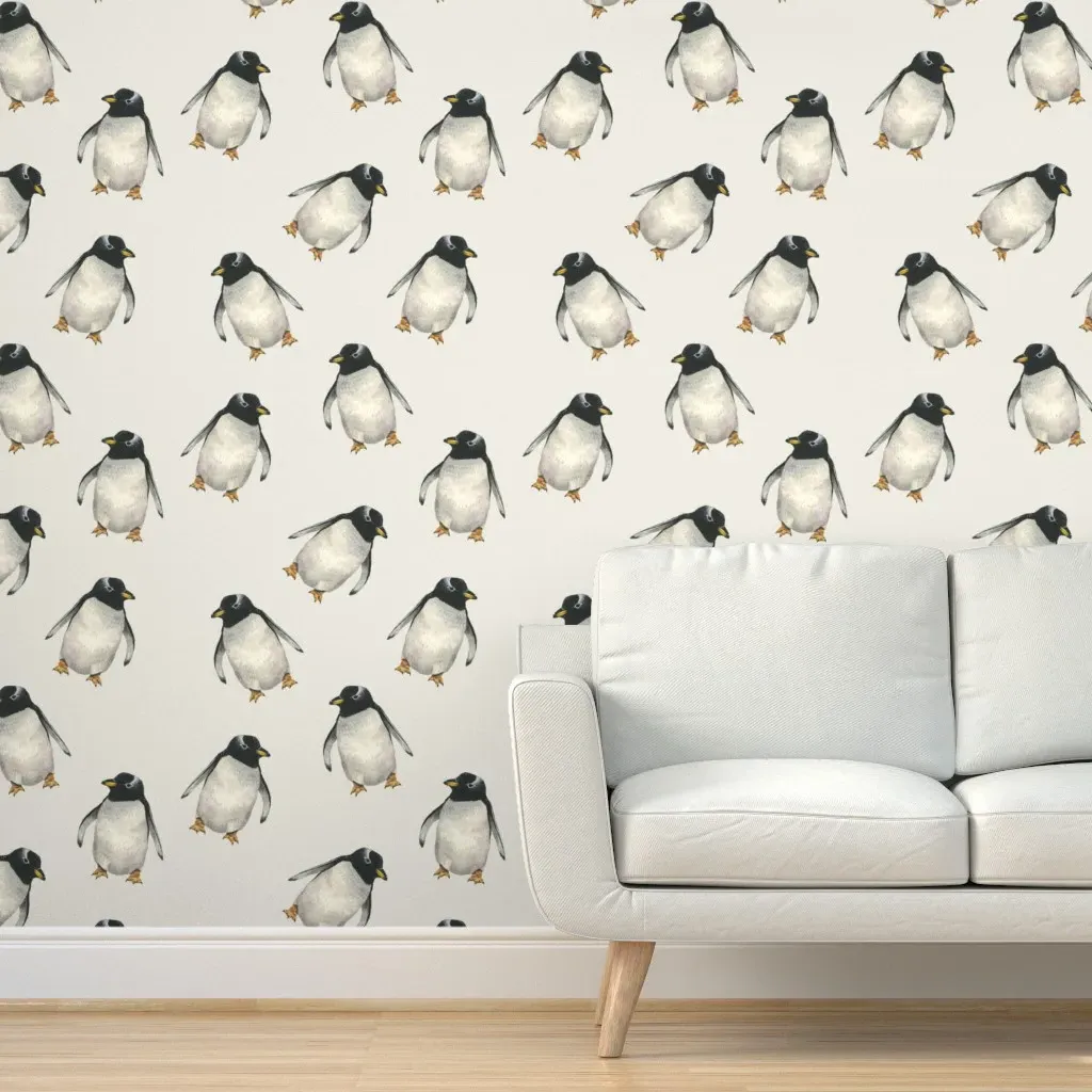 Penguin Pals Peel and Stick Wallpaper - Dove White, Lemon product