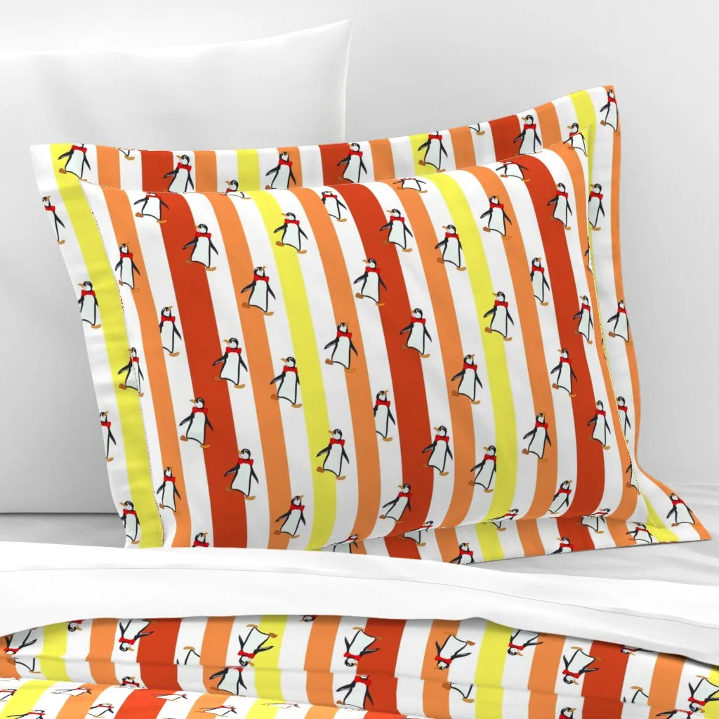 Penguins 04 Standard Flanged Pillowcase - Orange, Cotton Sateen product