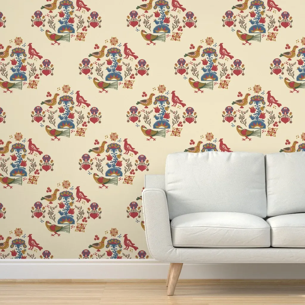 Pennsylvania Dutch Folk Art Peel and Stick Wallpaper - Red product