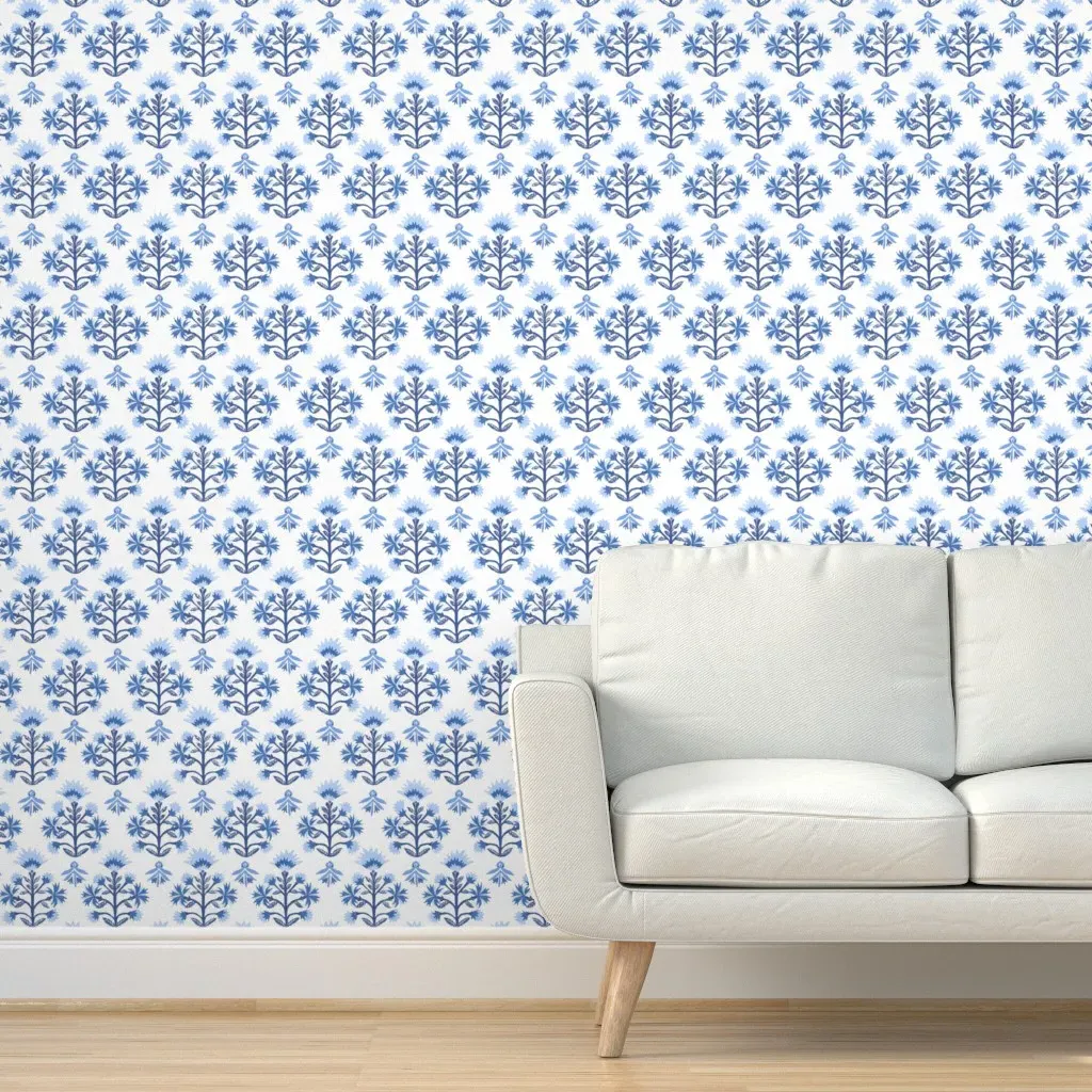 Penny Blues Peel and Stick Wallpaper - Indigo, White product