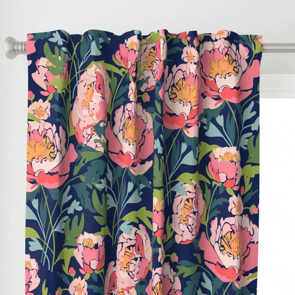 Peonies Bold Flowers Curtain Panel - Pink alternate view