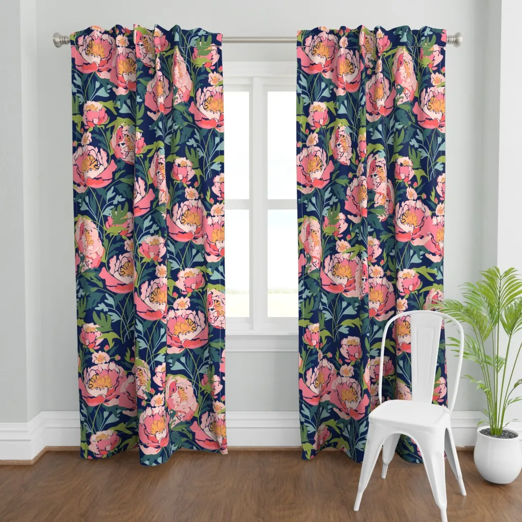 Peonies Bold Flowers Curtain Panel - Pink product