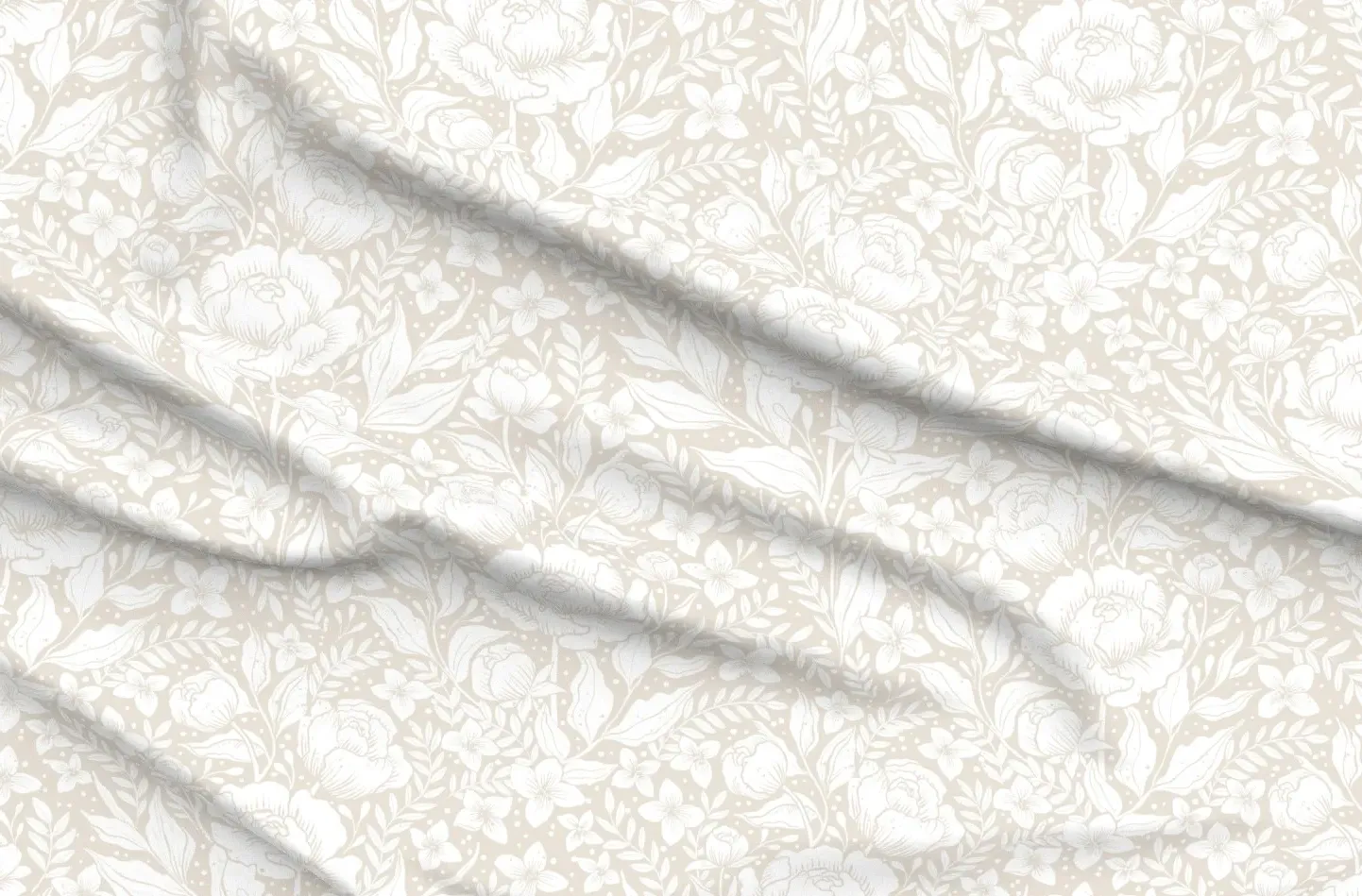 Peonies Botanical Art Nouveau Large Scale Fabric - Beige product