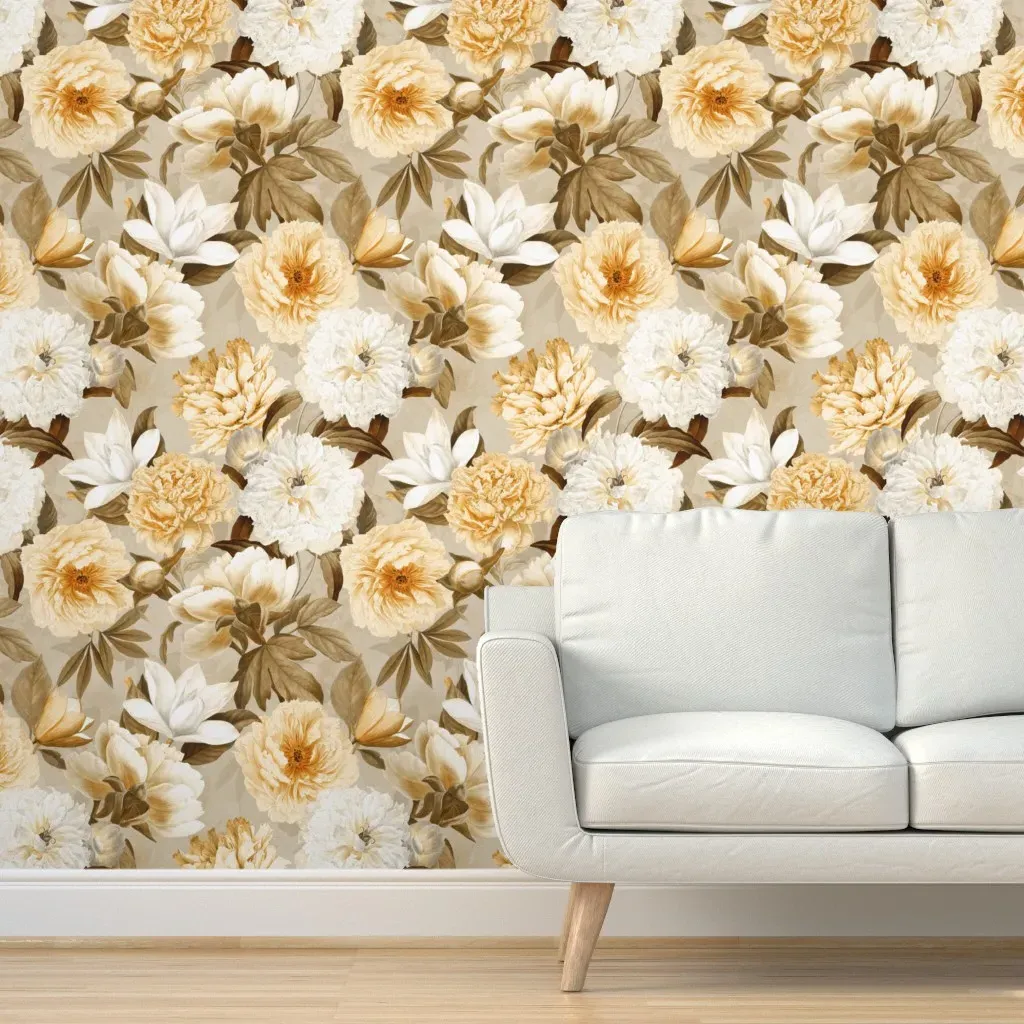Peonies Buds Farmhouse Garden Peel and Stick Wallpaper - Cream product