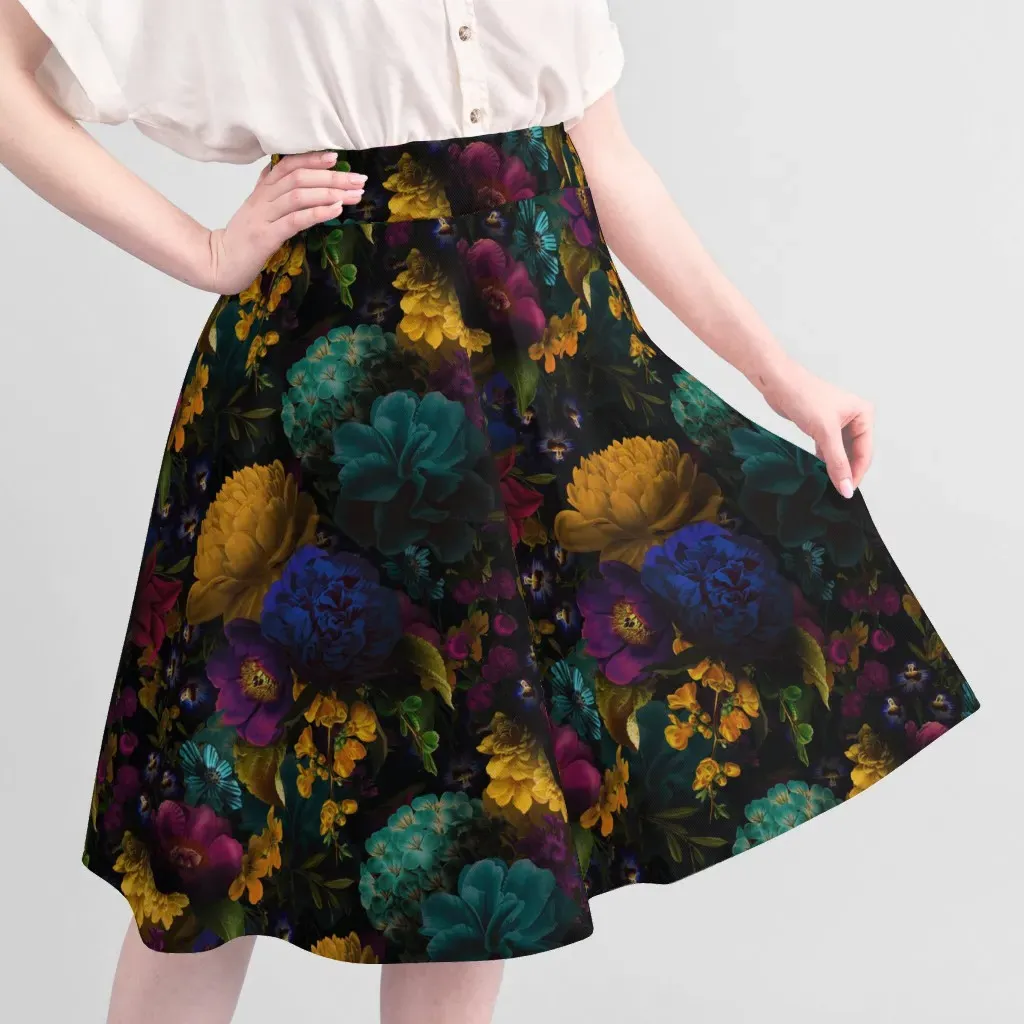 Peonies Gothic Floral Custom Printed Fabric - Black, Sport Pique alternate view