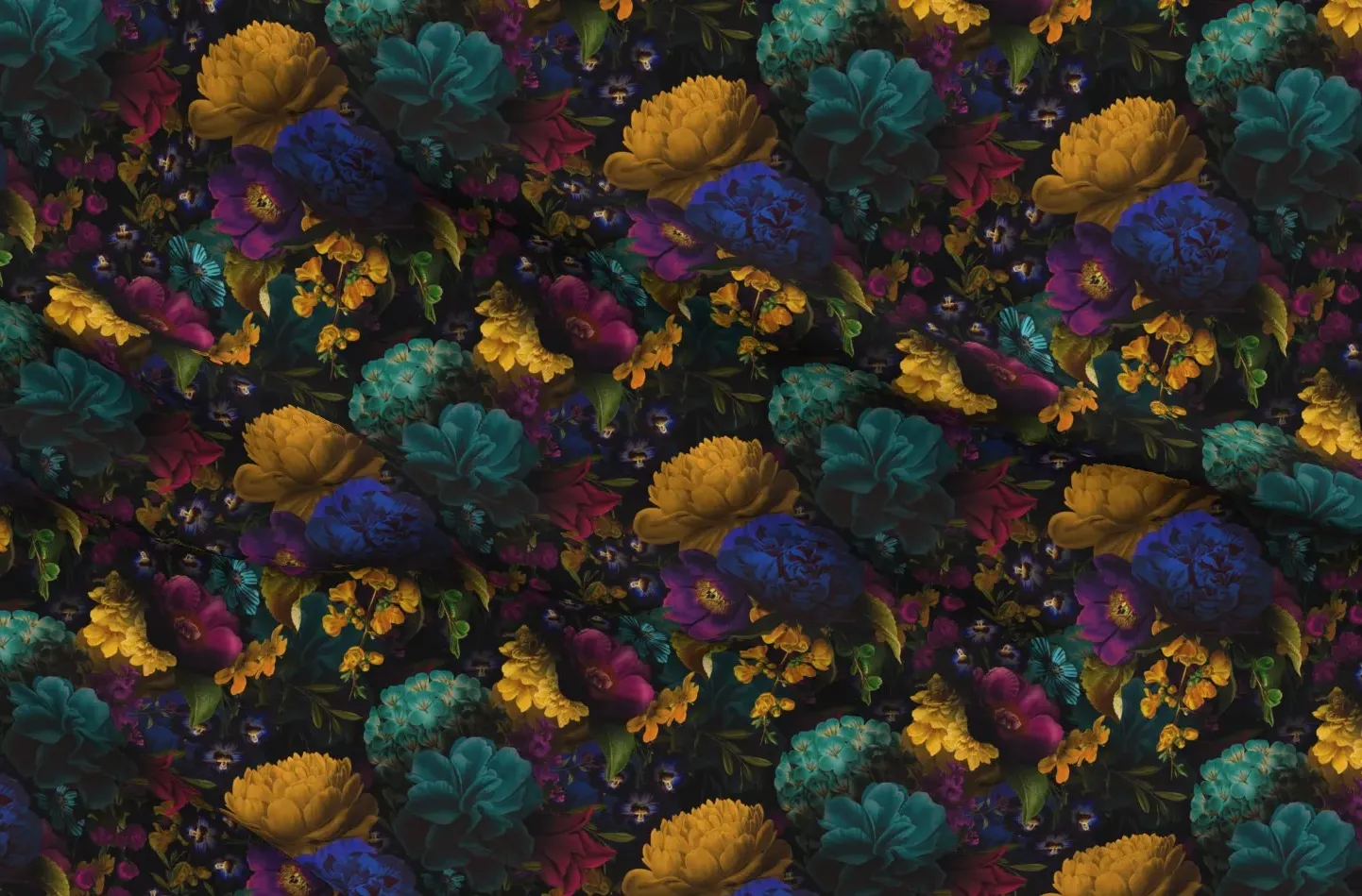 Peonies Gothic Floral Custom Printed Fabric - Black, Sport Pique product