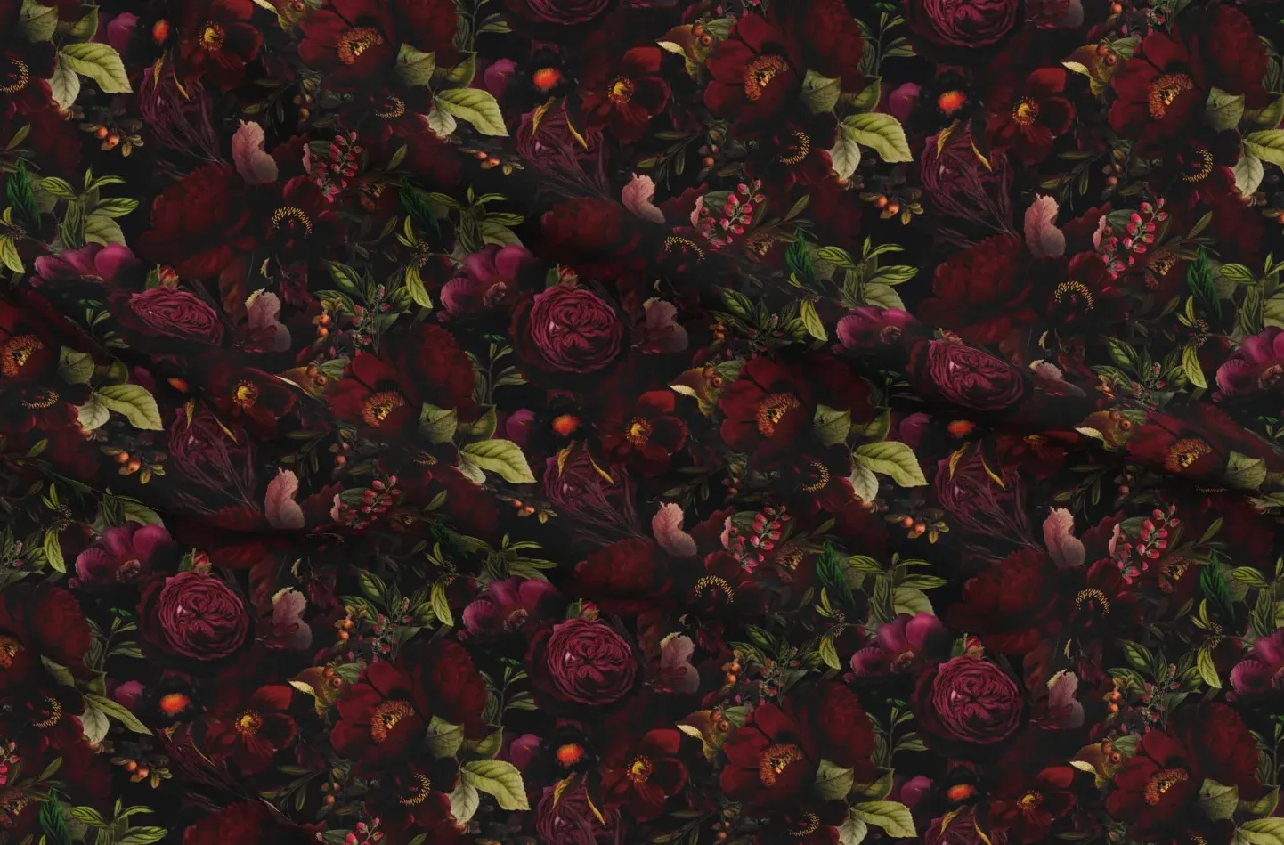 Peonies Gothic Heritage Blooms Fabric Yardage - Black product