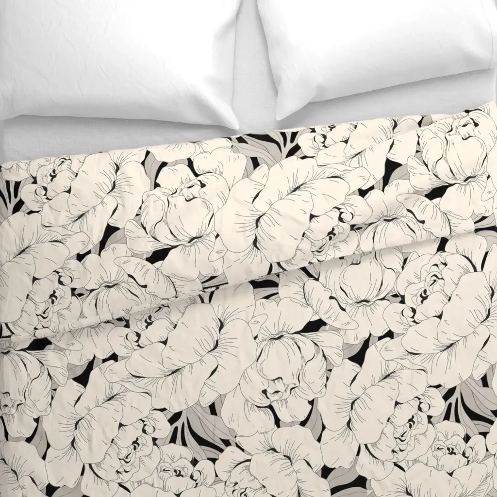 Peonies In Full Bloom Duvet Cover - Off-White alternate view