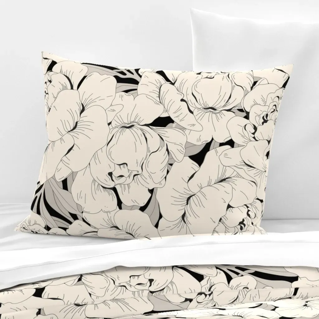 Peonies In Full Bloom Standard Cushion Cover - Off-White, Cotton Sateen product