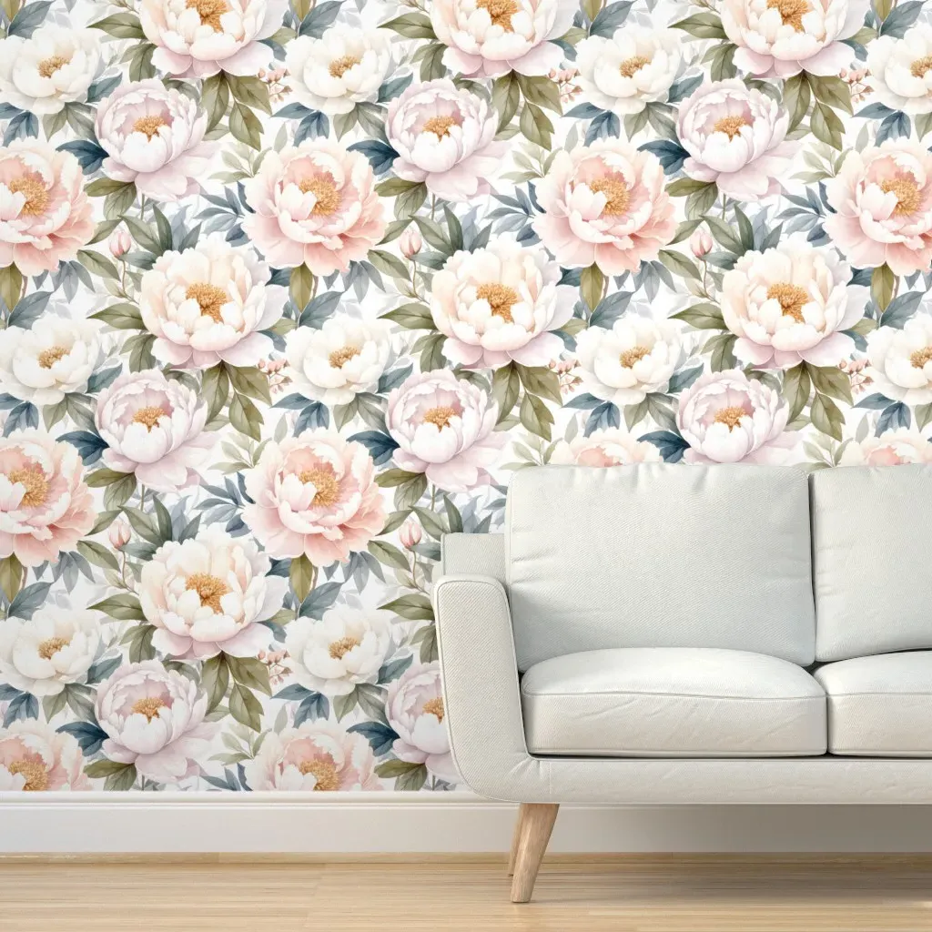 Peonies Neutral Peel and Stick Wallpaper - White product