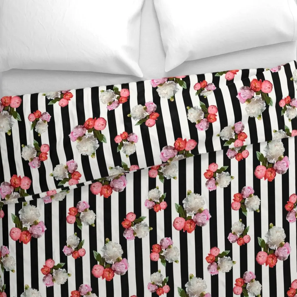 Peonies On 1-Inch Black Duvet Cover - White alternate view