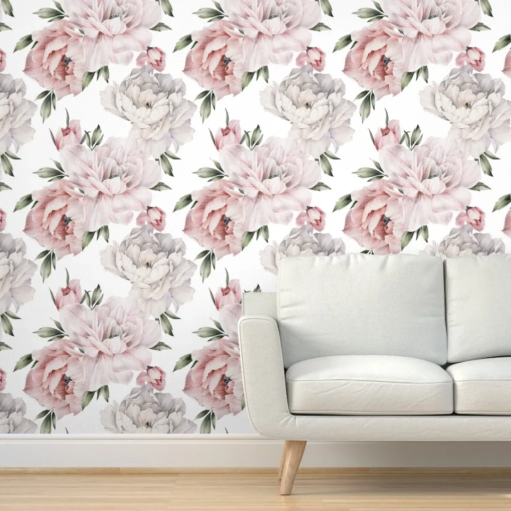 Peonies Peel and Stick Wallpaper - Blush Pink product