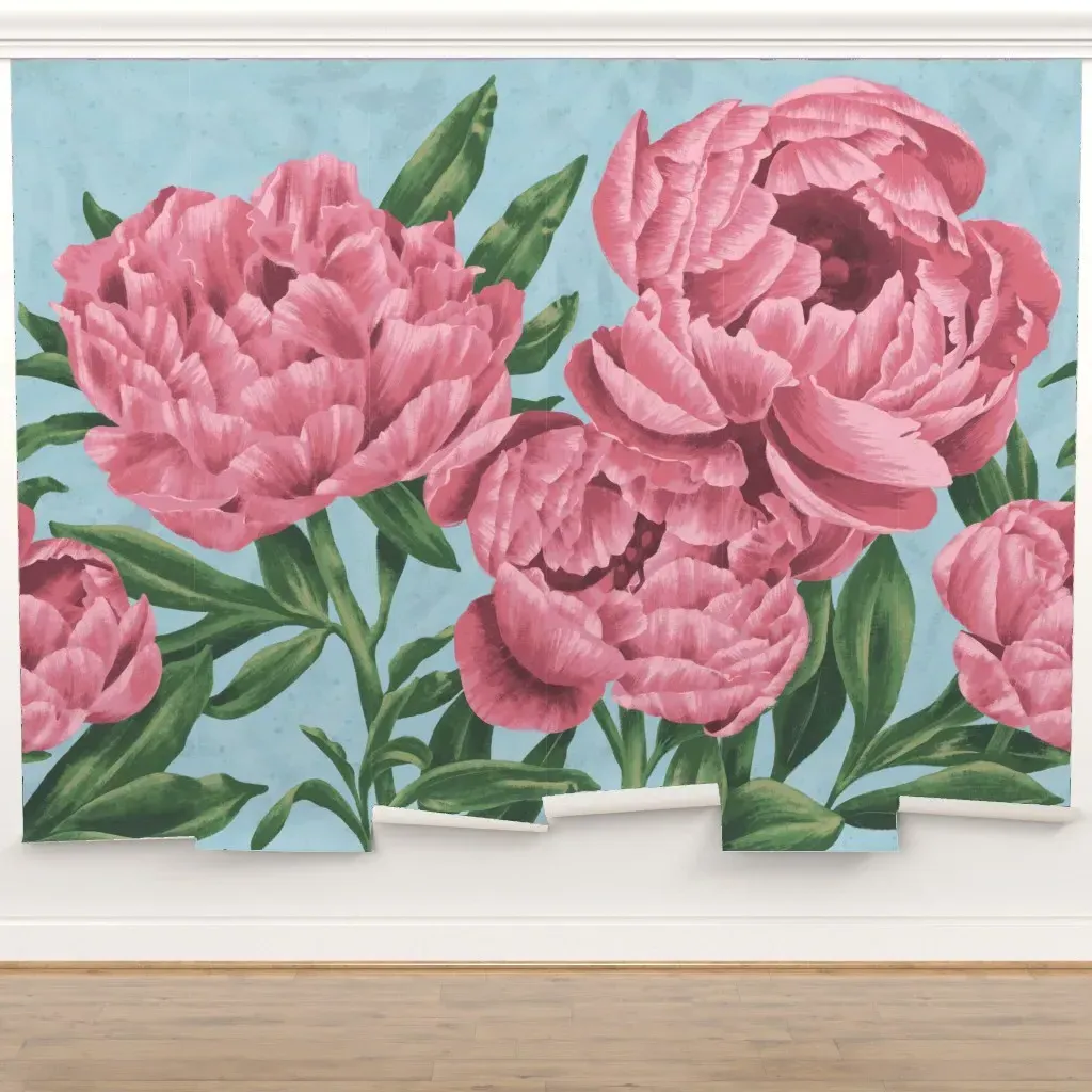Peony Botanical Bouquet Floral Peel and Stick Wall Mural - Hot Pink product