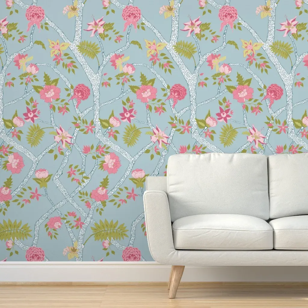 Peony Branch Claudia Peel and Stick Wallpaper - Blue, Pink product