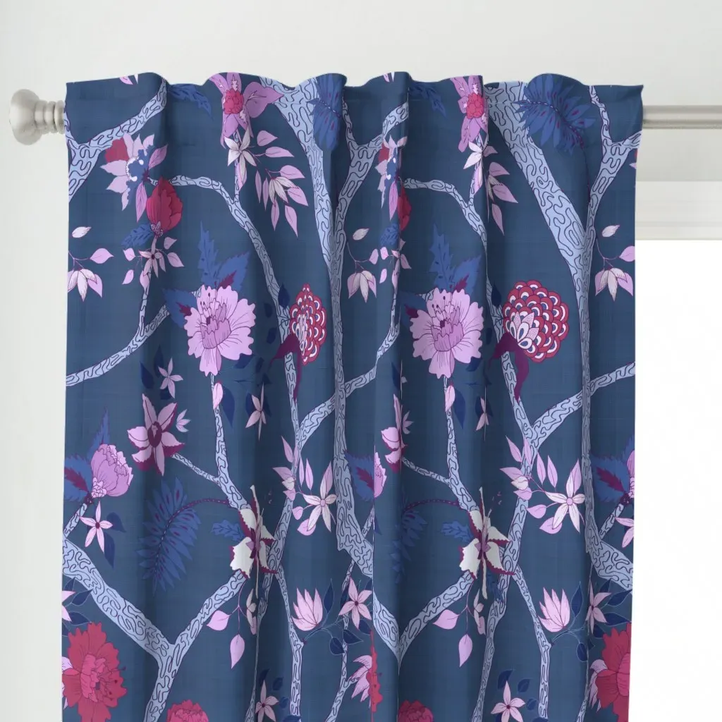Peony Branch Curtain Panel - Indigo alternate view