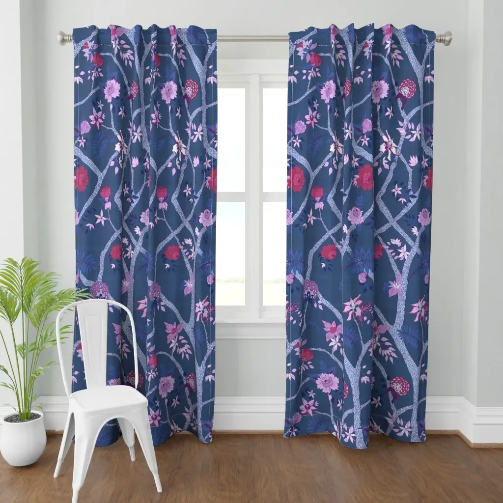 Peony Branch Curtain Panel - Indigo product