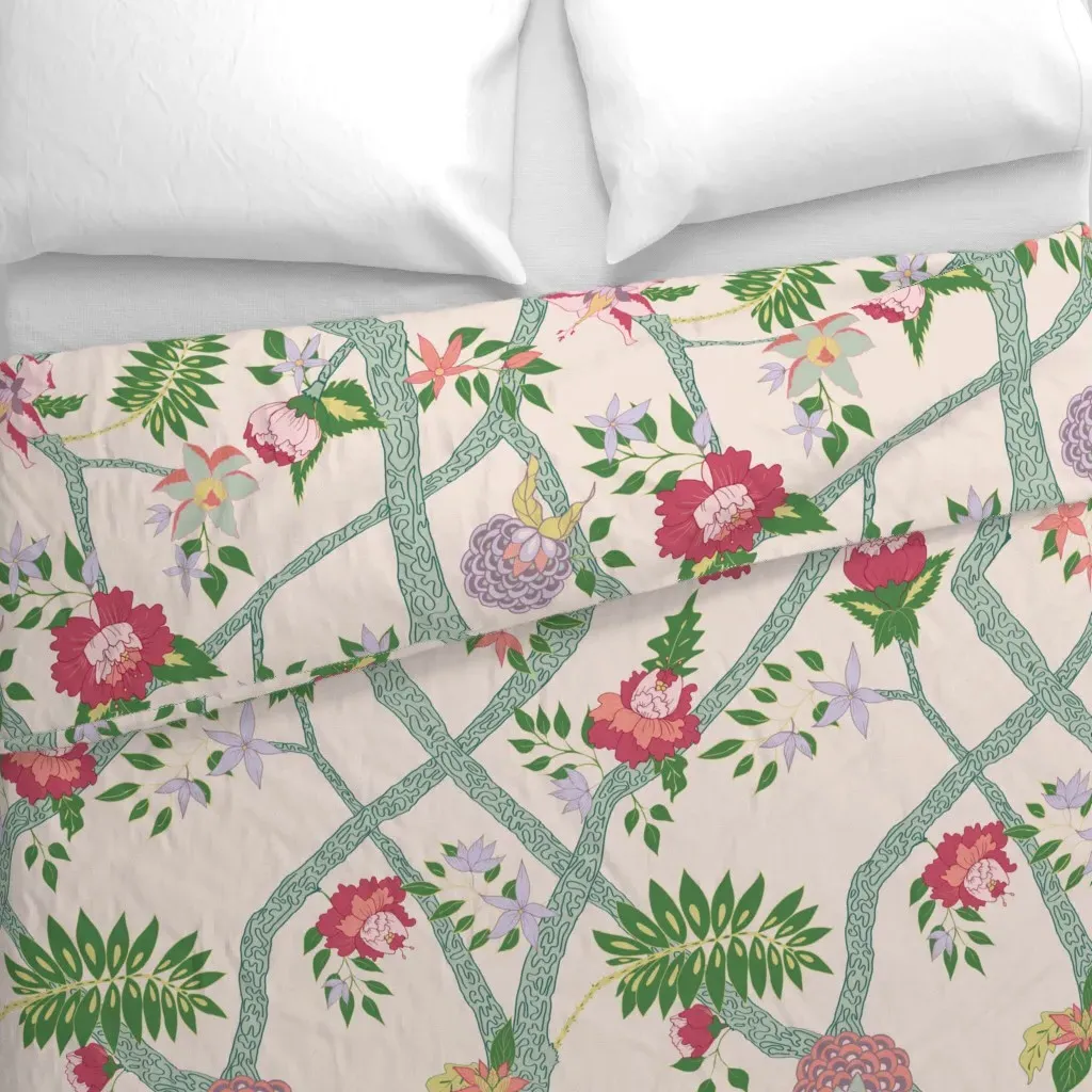Peony Branch Kathryn5 Duvet Cover - Green alternate view