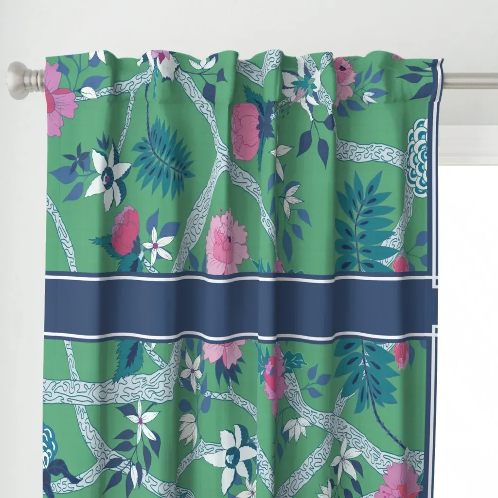 Peony Branch Mural Curtain Panel - Green alternate view