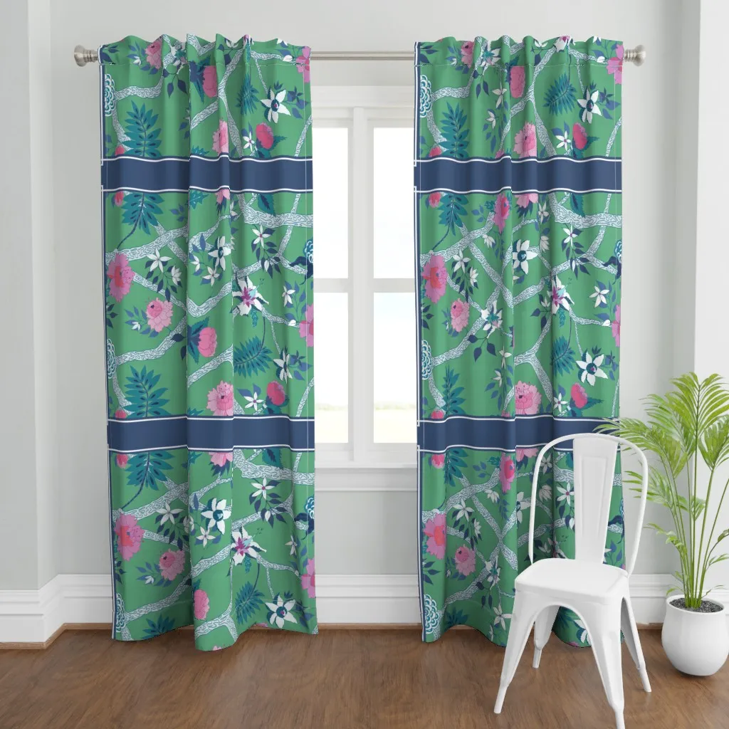 Peony Branch Mural Curtain Panel - Green product
