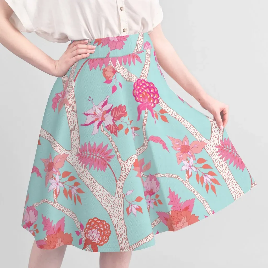 Peony Branch Mural Fabric Yardage - Pink, Aqua alternate view