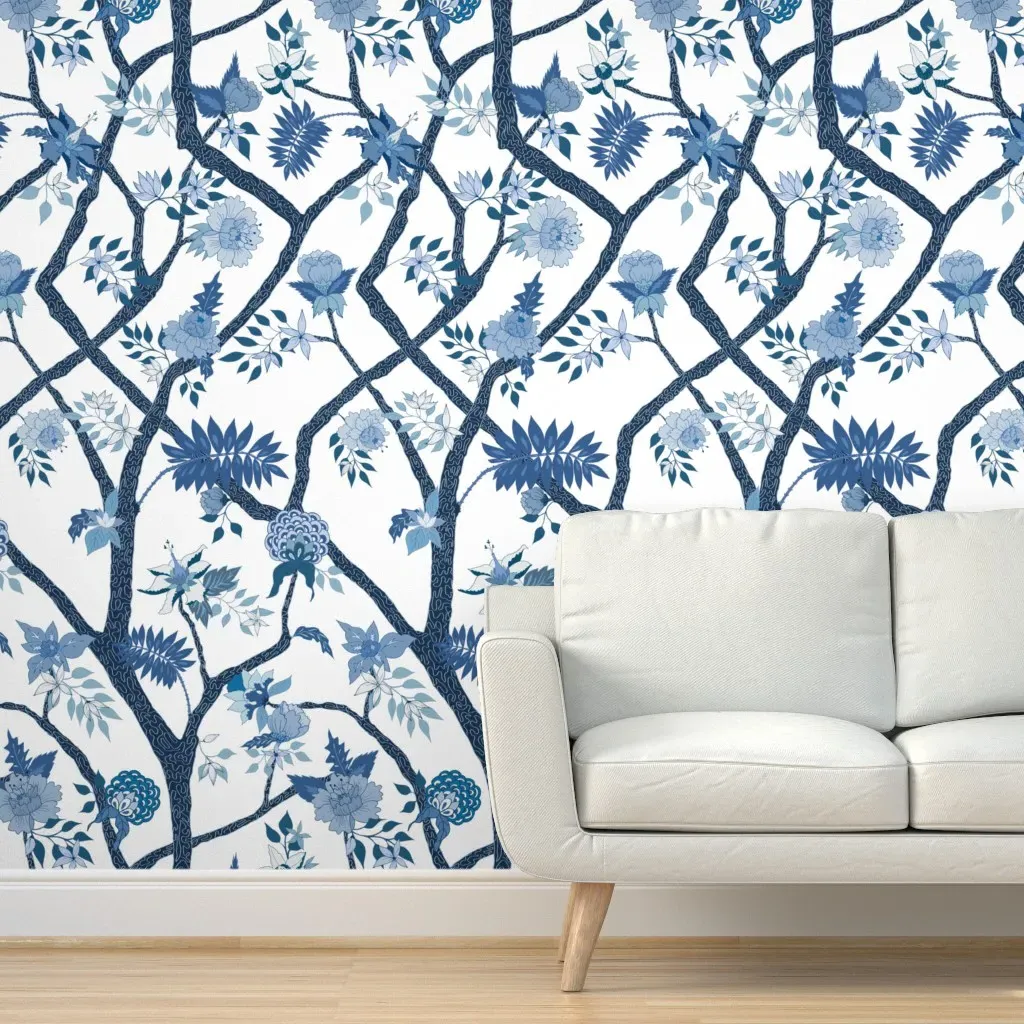 Peony Branch Peel and Stick Wallpaper - Blue product