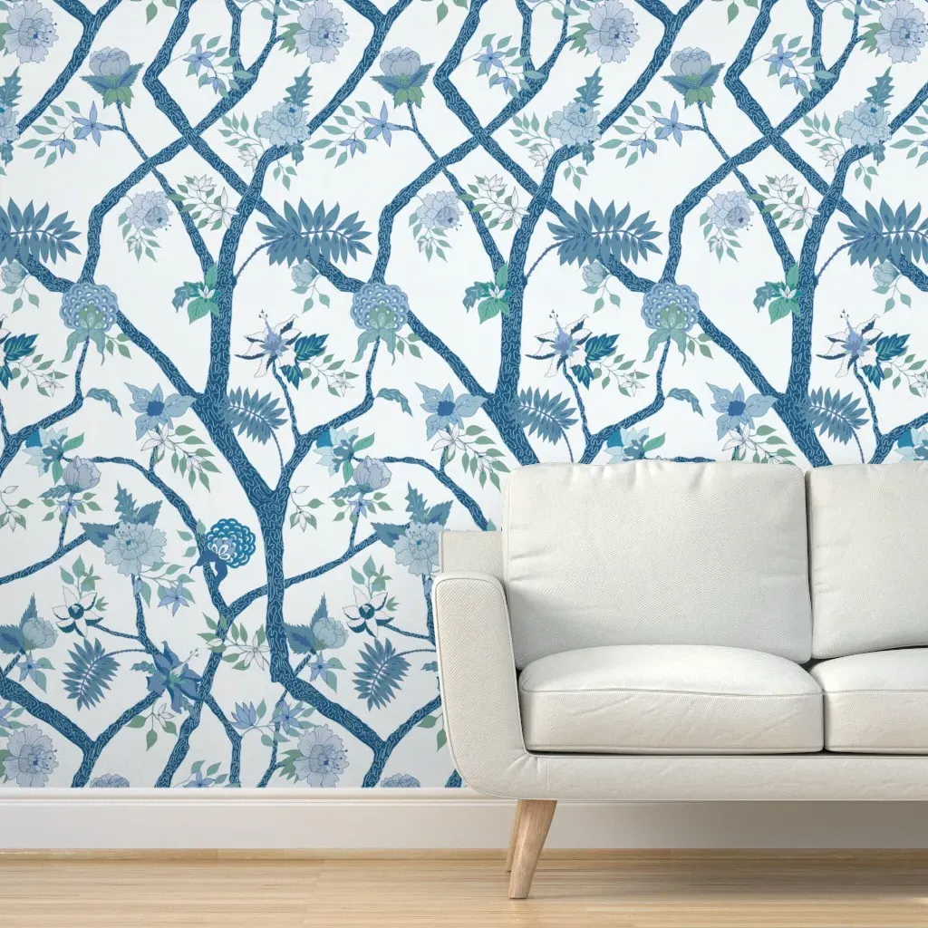 Peony Branch Peel and Stick Wallpaper - Blue, Green product