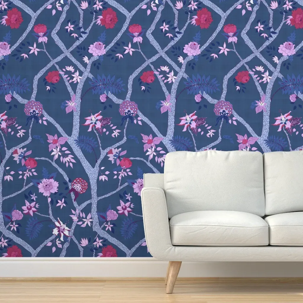 Peony Branch Peel and Stick Wallpaper - Blue, Purple product