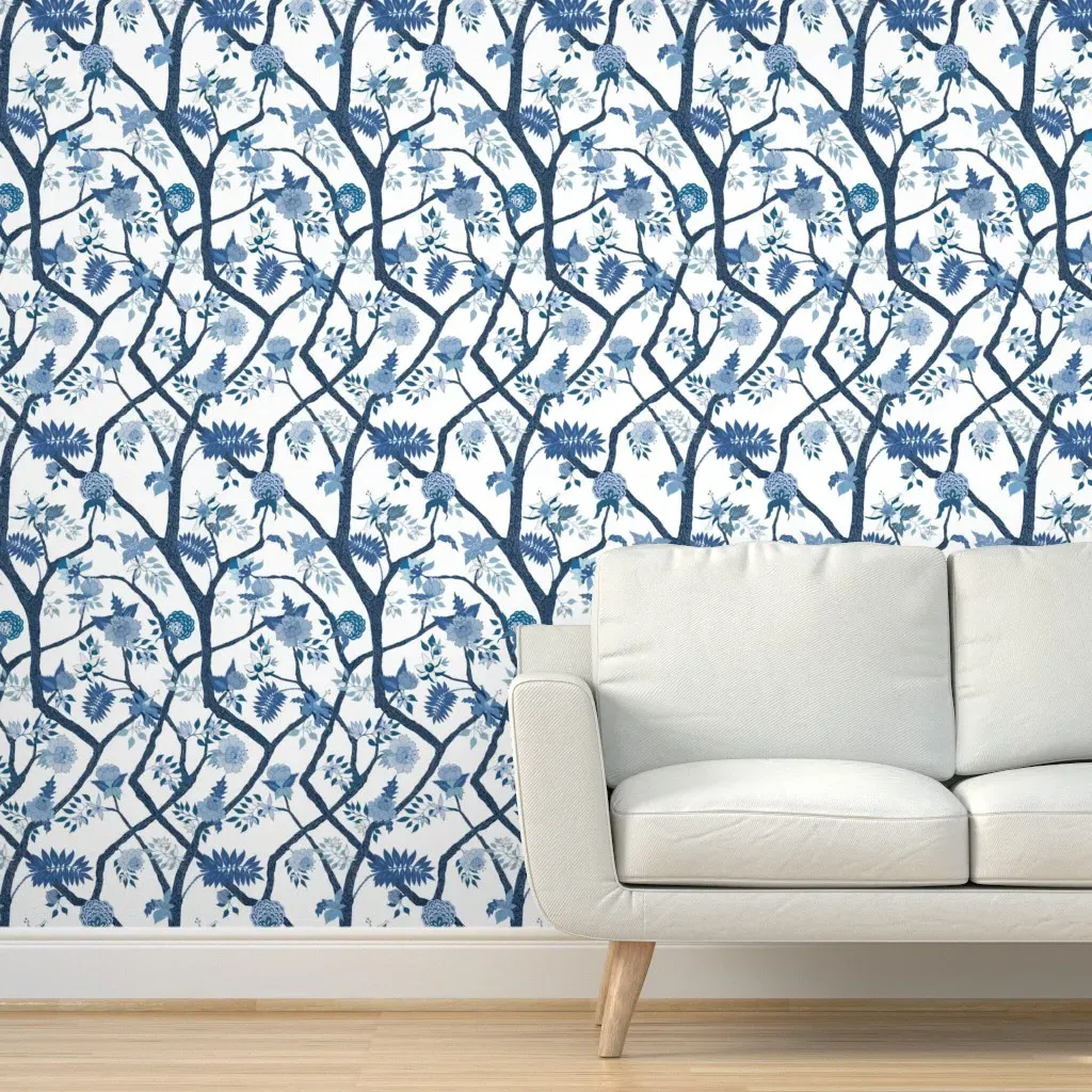 Peony Branch Peel and Stick Wallpaper - Blue product