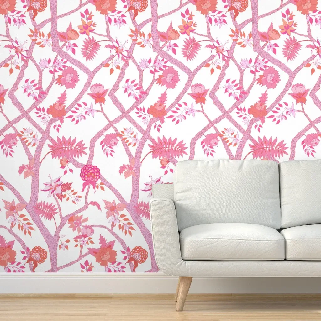 Peony Branch Peel and Stick Wallpaper - Pink, Coral product