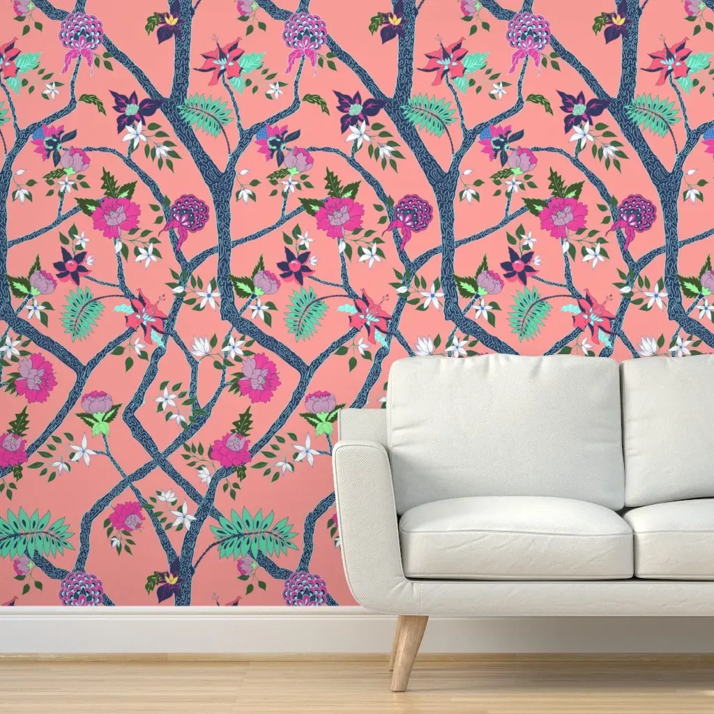 Peony Branch Peel and Stick Wallpaper - Pink, Multicolor product