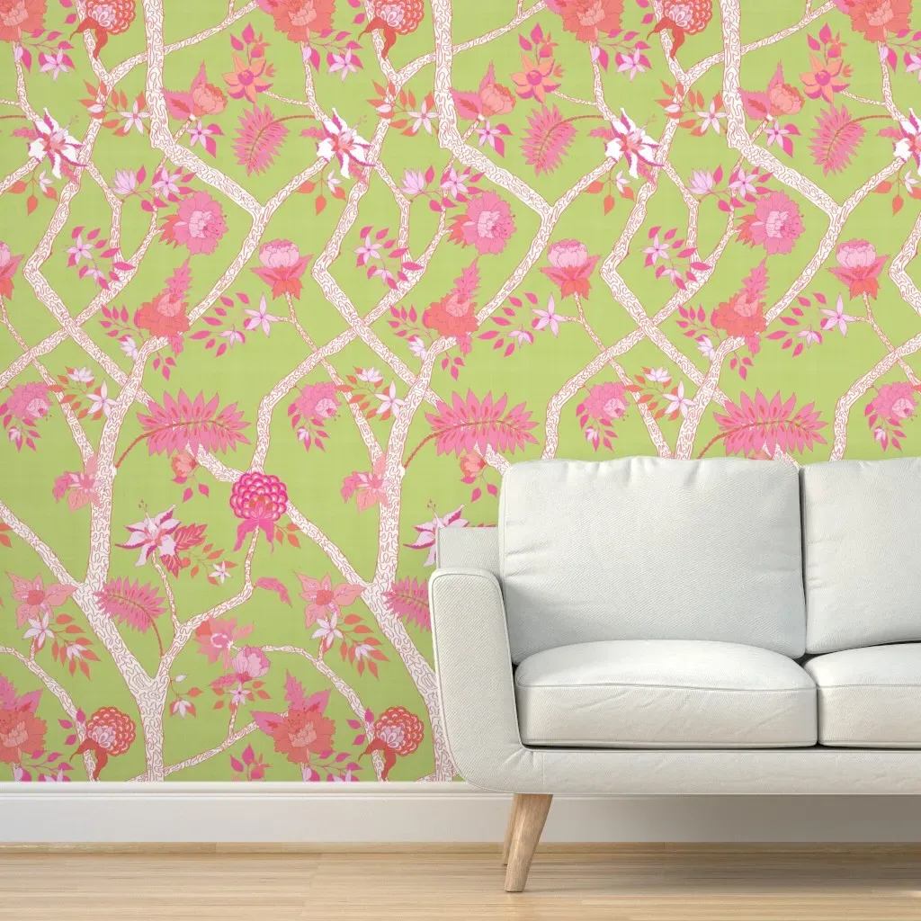 Peony Branch Peel and Stick Wallpaper - Pink, Orange & Citron product