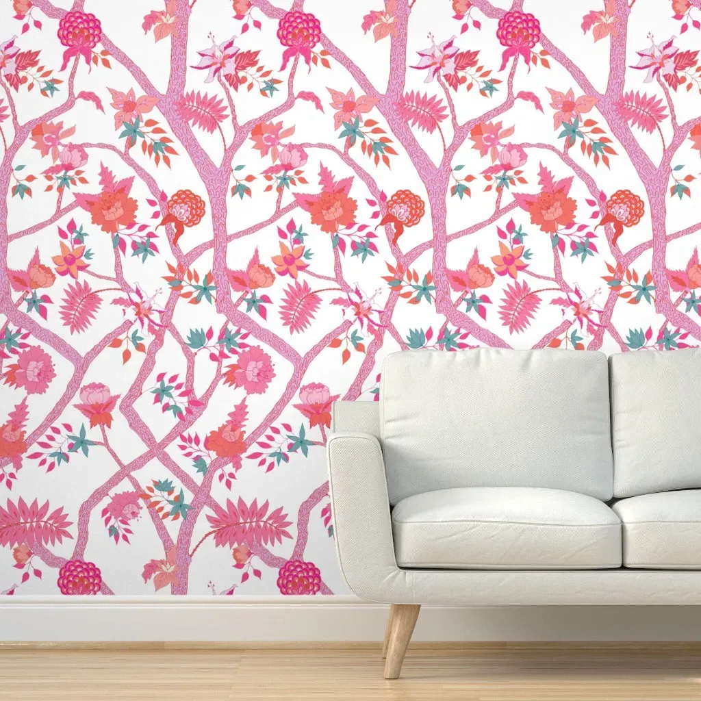 Peony Branch Peel and Stick Wallpaper - Pink, Orange product