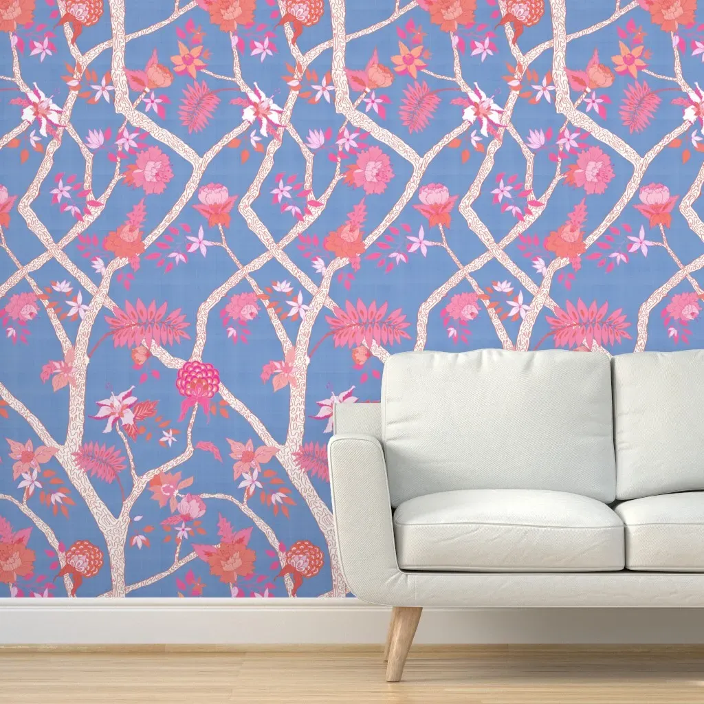 Peony Branch Peel and Stick Wallpaper - Pink, Orange product