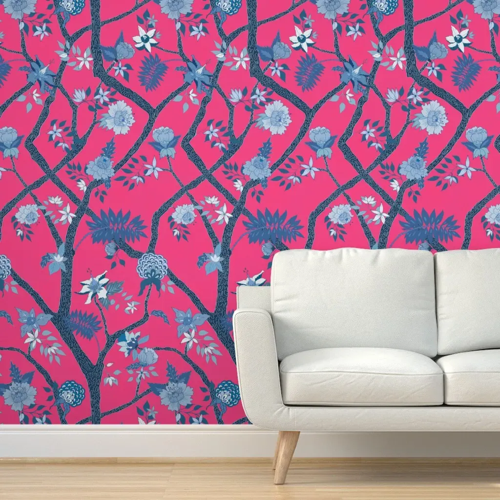 Peony Branch Peel and Stick Wallpaper - Pink product