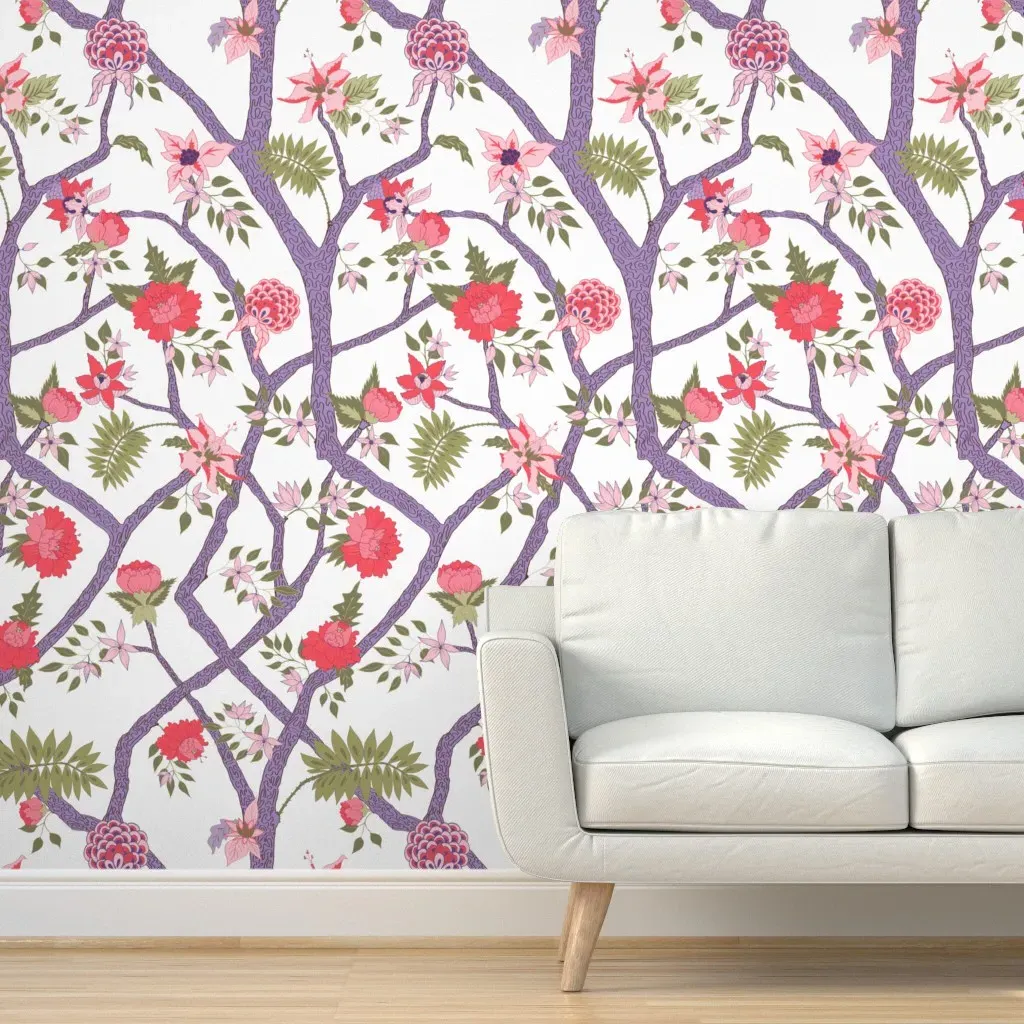 Peony Branch Removable Peel and Stick Wallpaper - Pink product