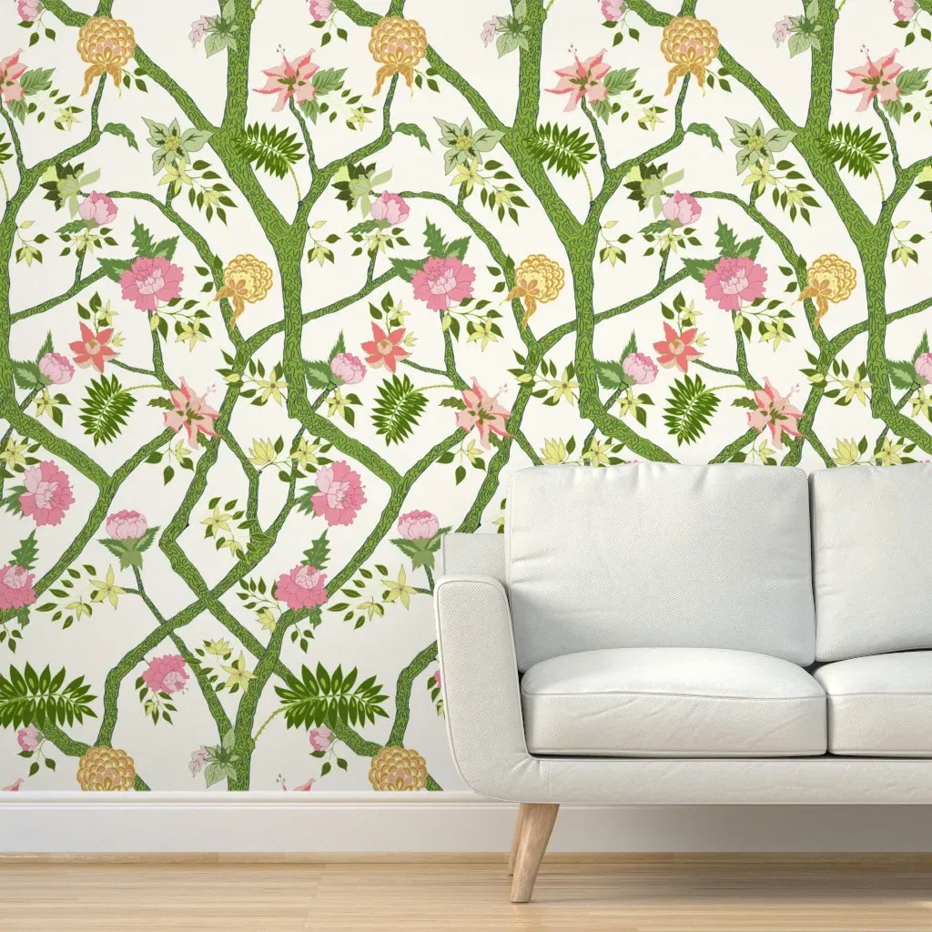 Peony Branch Sissy Peel and Stick Wallpaper - Green product