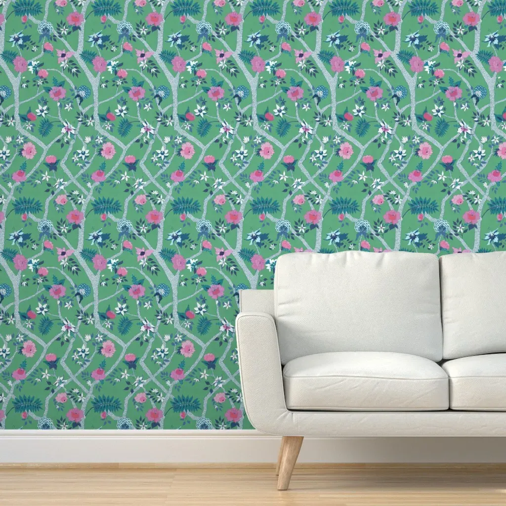 Peony Branch Small Scale Peel and Stick Wallpaper - Green product