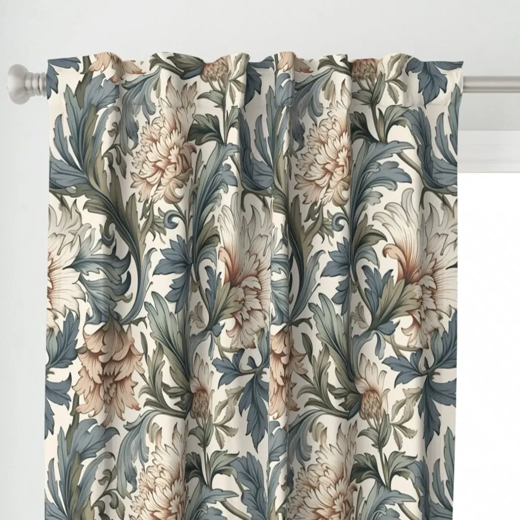 Peony Elegance Curtain Panel - Peach, Cream alternate view