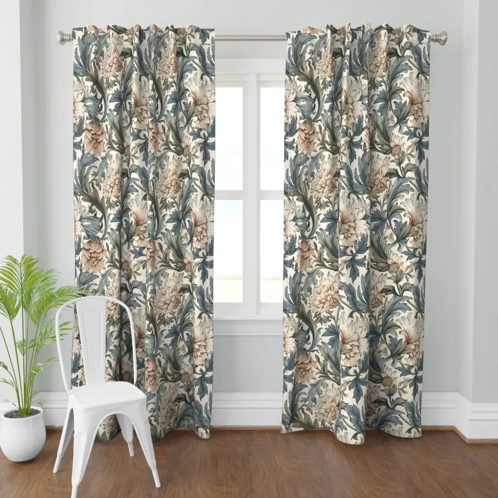 Peony Elegance Curtain Panel - Peach, Cream product