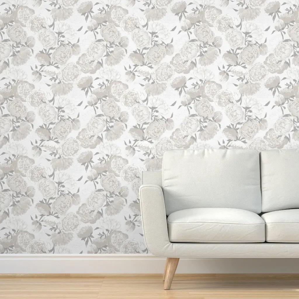 Peony Floral Garden Peel and Stick Wallpaper - Beige, White product