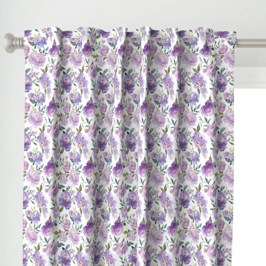Peony Florals Curtain Panel - Lavender Purple alternate view