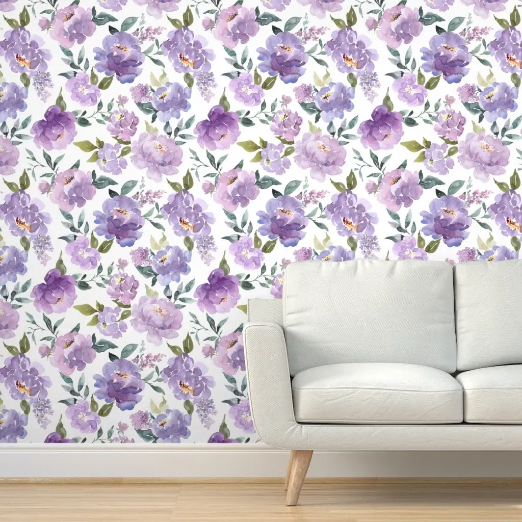 Peony Florals Peel and Stick Wallpaper - Lavender Purple product