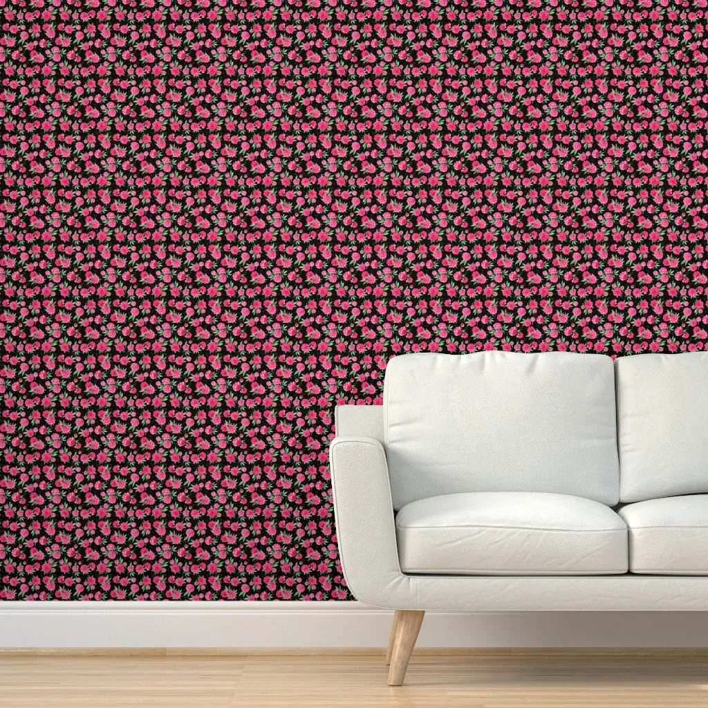 Peony Flower Garden Peel and Stick Wallpaper - Pink, Black product